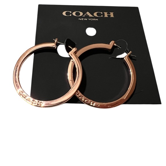 Coach - Signature Logo Hoop Earrings in a Rose Gold-Tone Finish, MSRP $88 - Picture 2 of 4